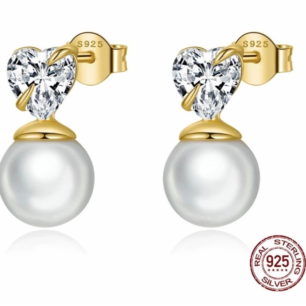 925 Sterling Silver Love Shell Pearl Drop Earrings for Women